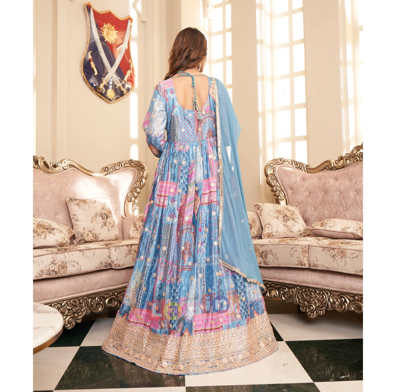 Sky Blue elegant Alia cut Long Gown