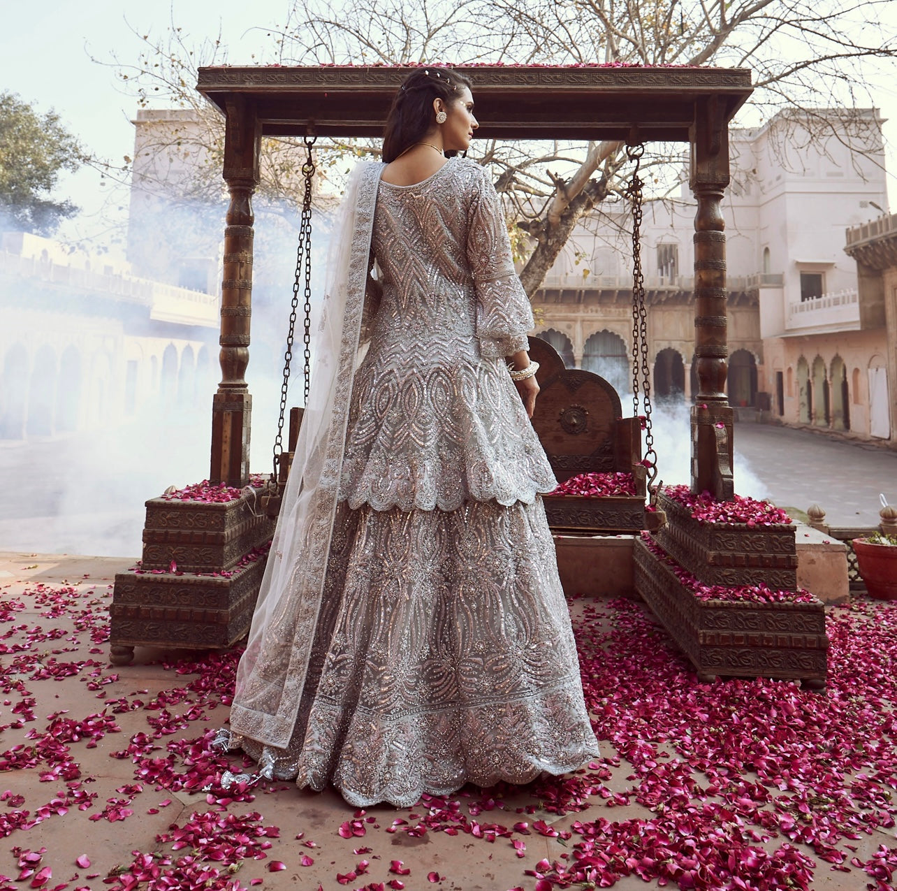 Grey and lavender Heavy embroidered partywear Sharara set