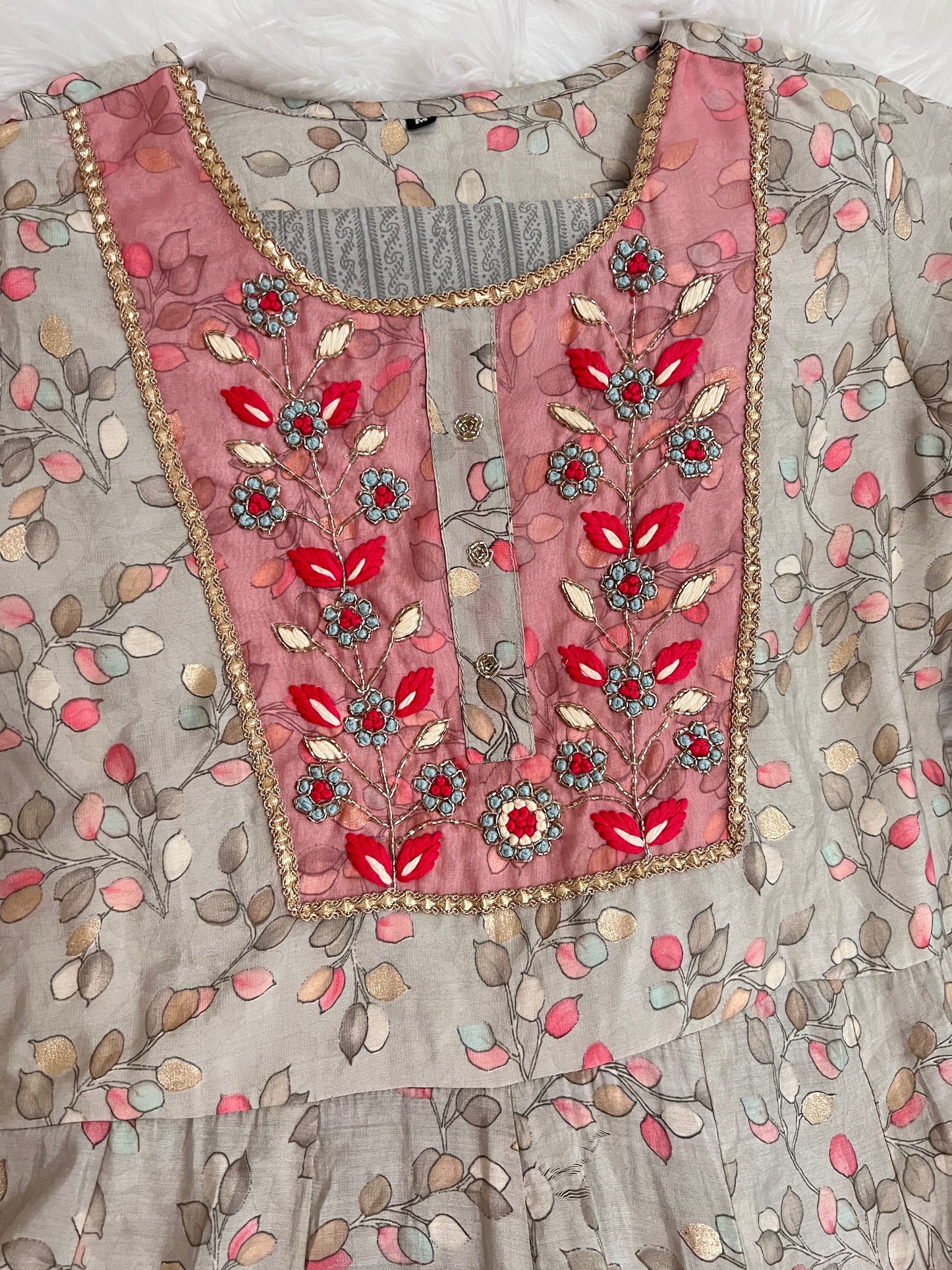 Grey and Pink Beautiful handwork Anarkali Kurta set