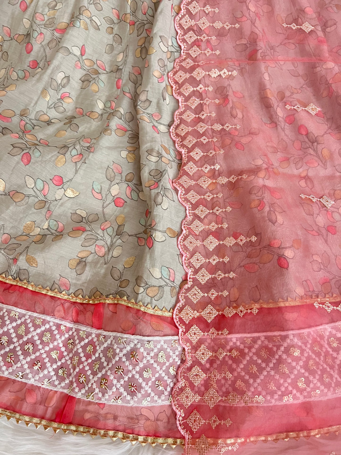 Grey and Pink Beautiful handwork Anarkali Kurta set