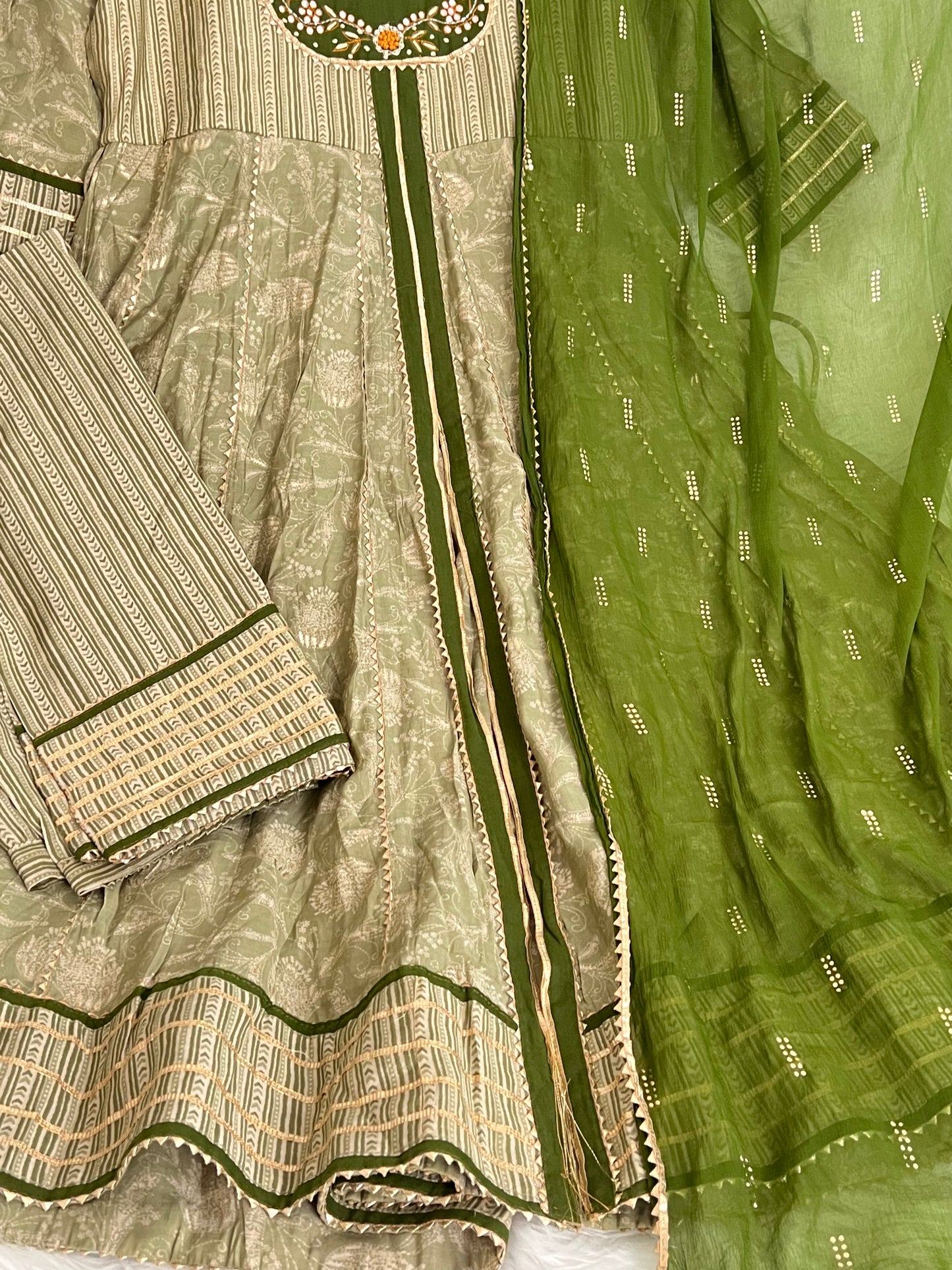 Green Beautiful Heavy Gota work Front Slit Anarkali Kurta set