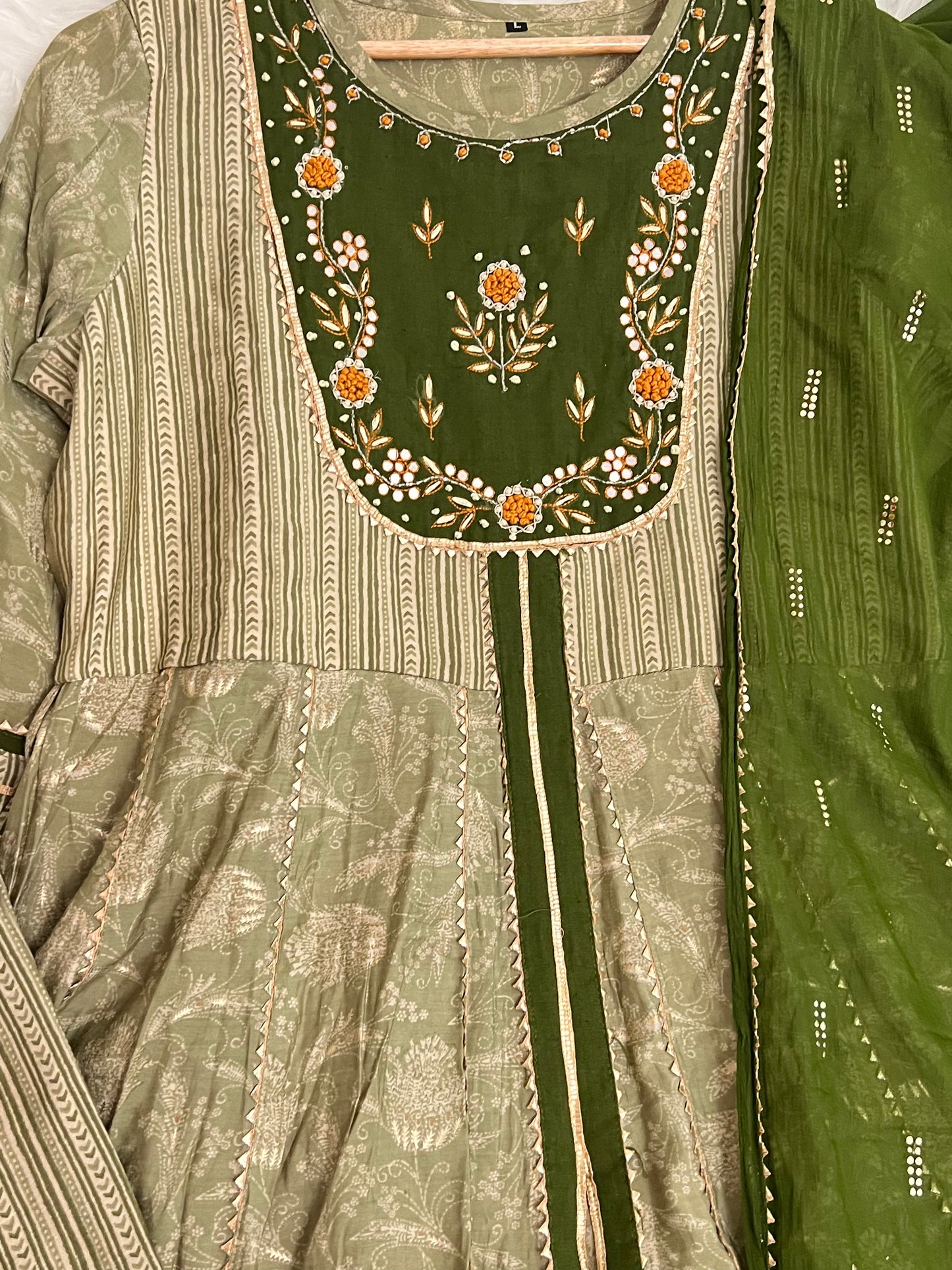 Green Beautiful Heavy Gota work Front Slit Anarkali Kurta set