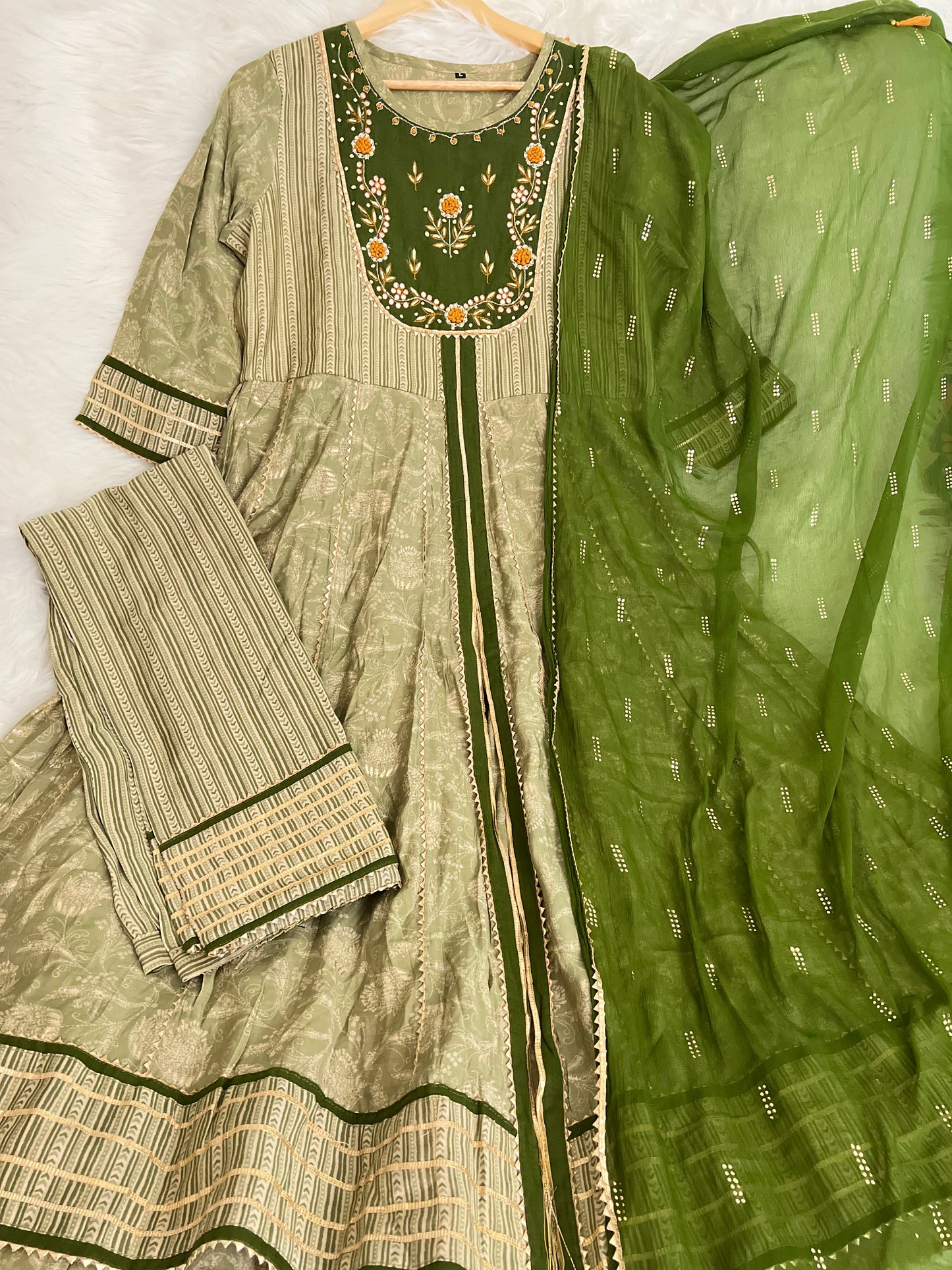 Green Beautiful Heavy Gota work Front Slit Anarkali Kurta set