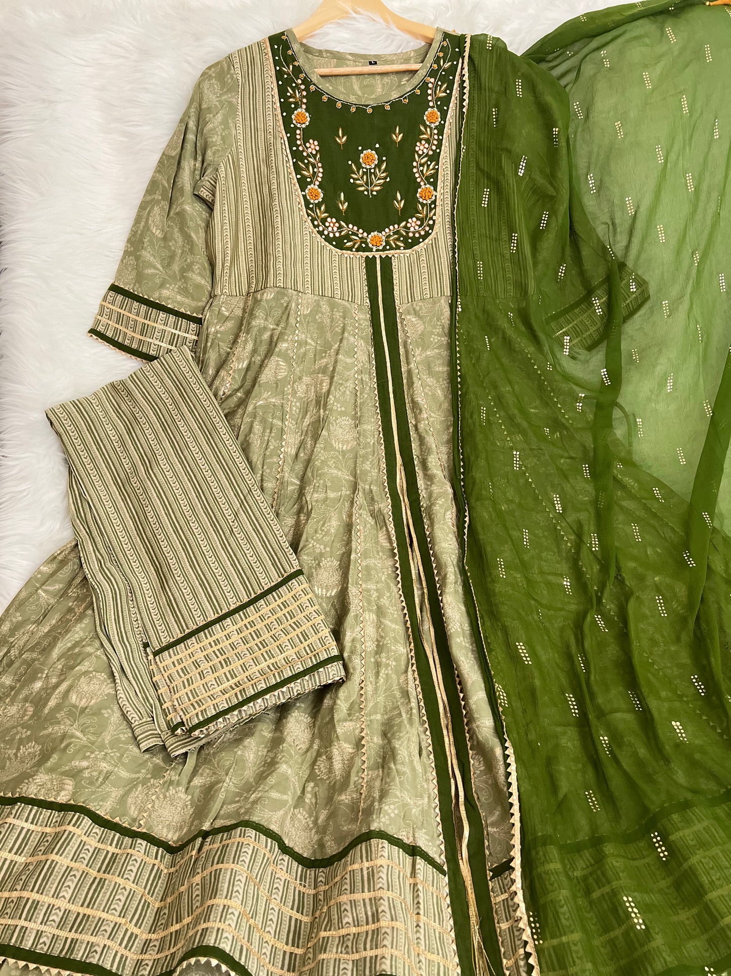 Green Beautiful Heavy Gota work Front Slit Anarkali Kurta set