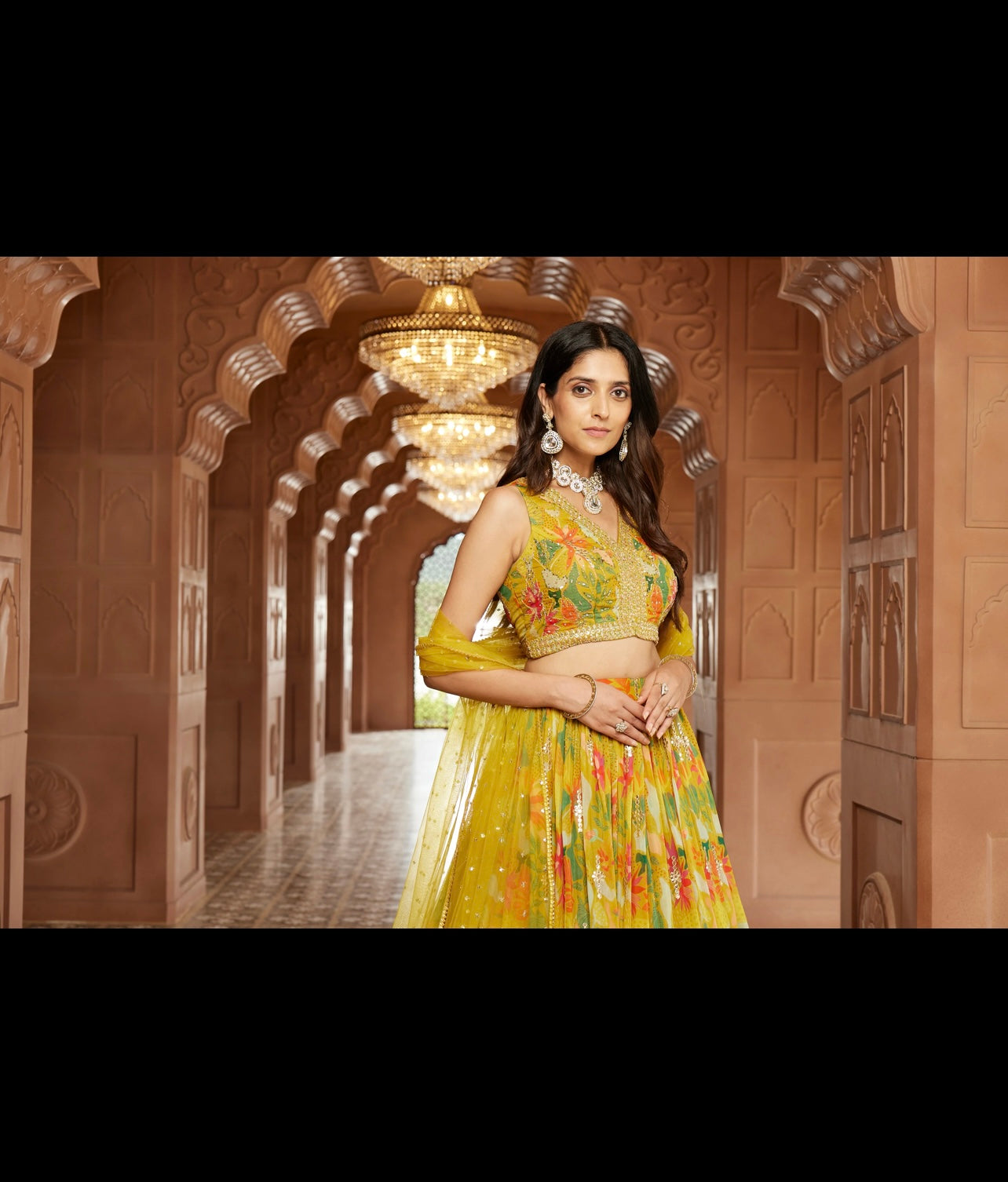Yellow mustard lehenga partywear lehenga