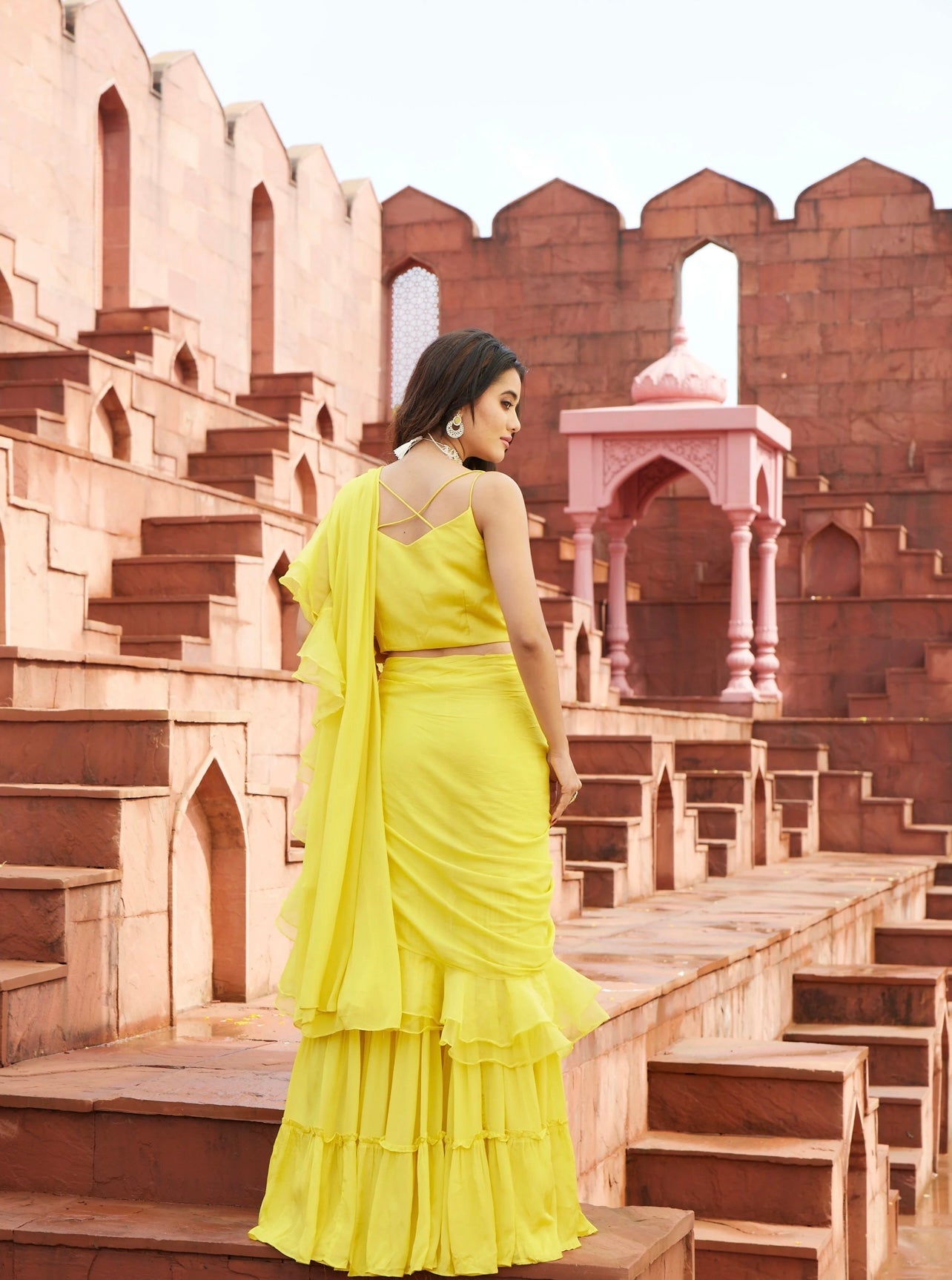 Yellow handwork Reday to wear saree