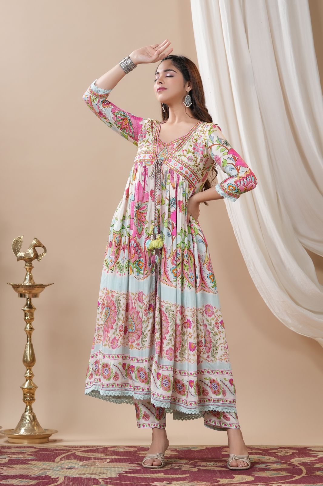 Pink elegant Floral Alia cut kurta set