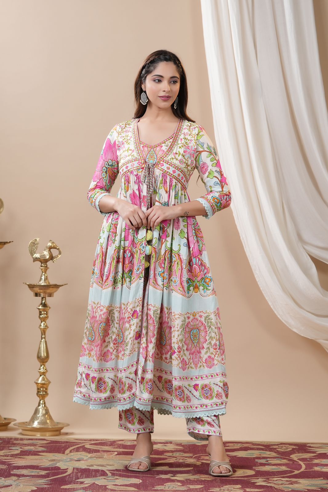 Pink elegant Floral Alia cut kurta set