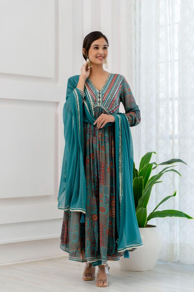 Teal smart deep neck Alia cut suit