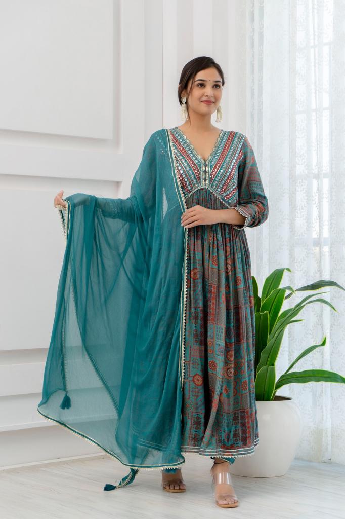 Teal smart deep neck Alia cut suit