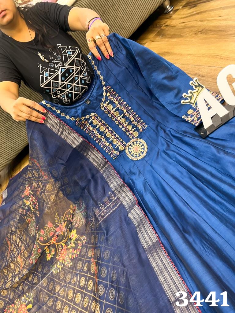 Plus Size Blue beautifully Embroidered Anarkali kurta set
