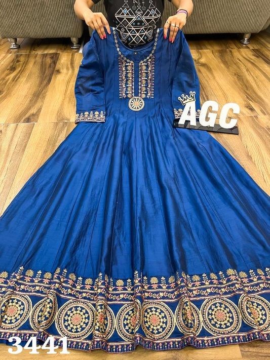 Plus Size Blue beautifully Embroidered Anarkali kurta set