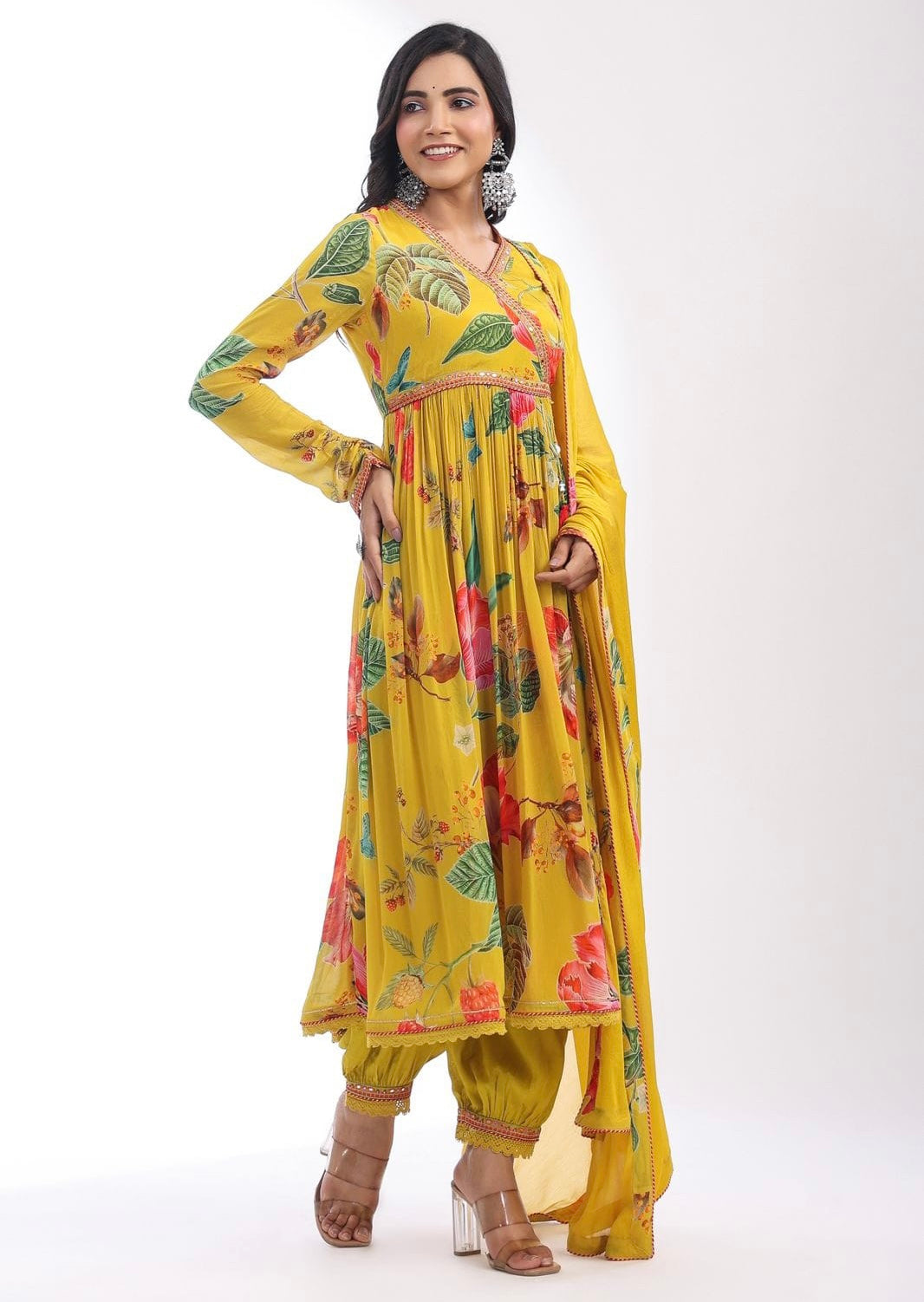 Yellow elegant Angrakha Kurta set