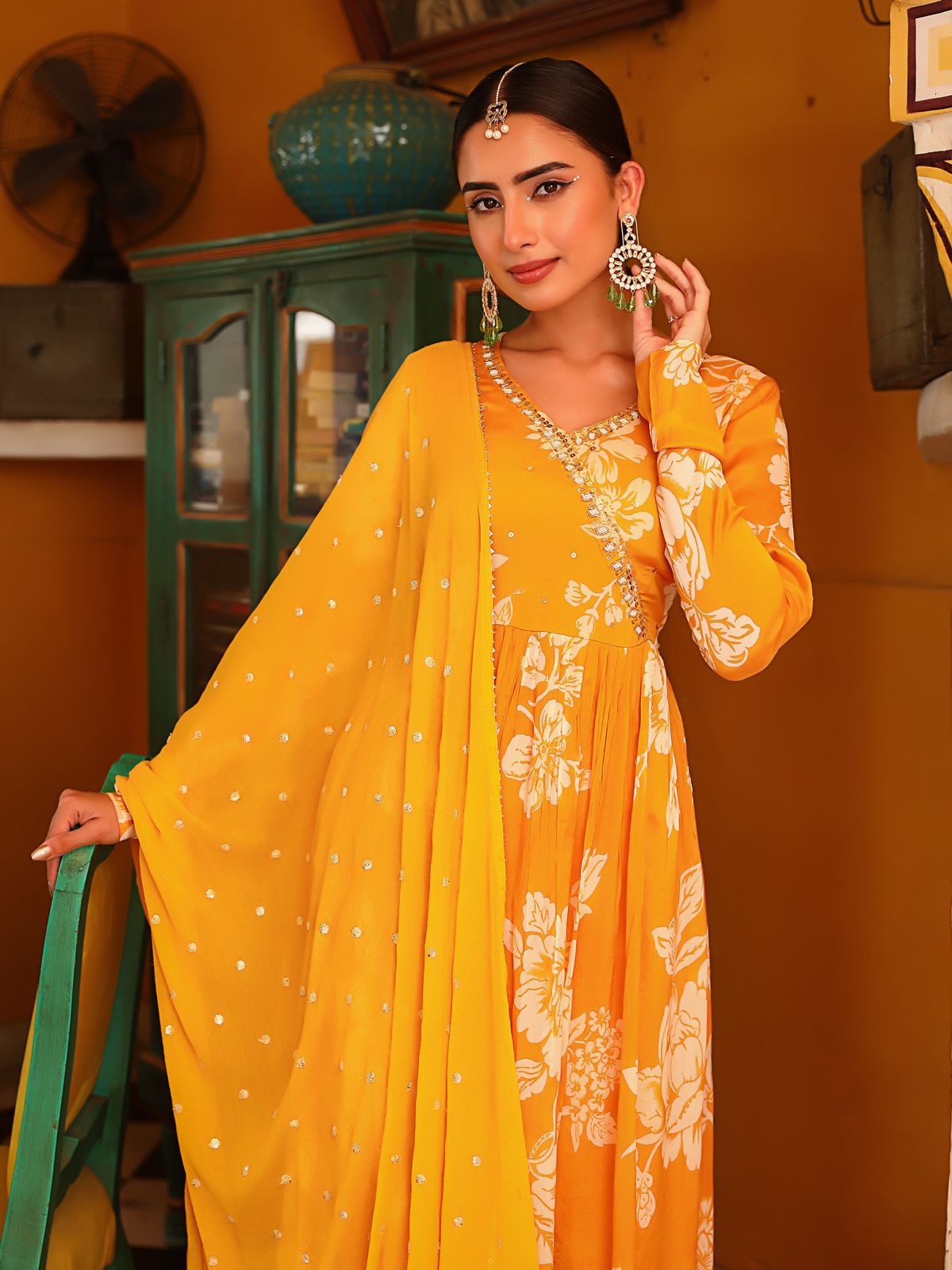 Mustard Angrakha Handwork Kurta set