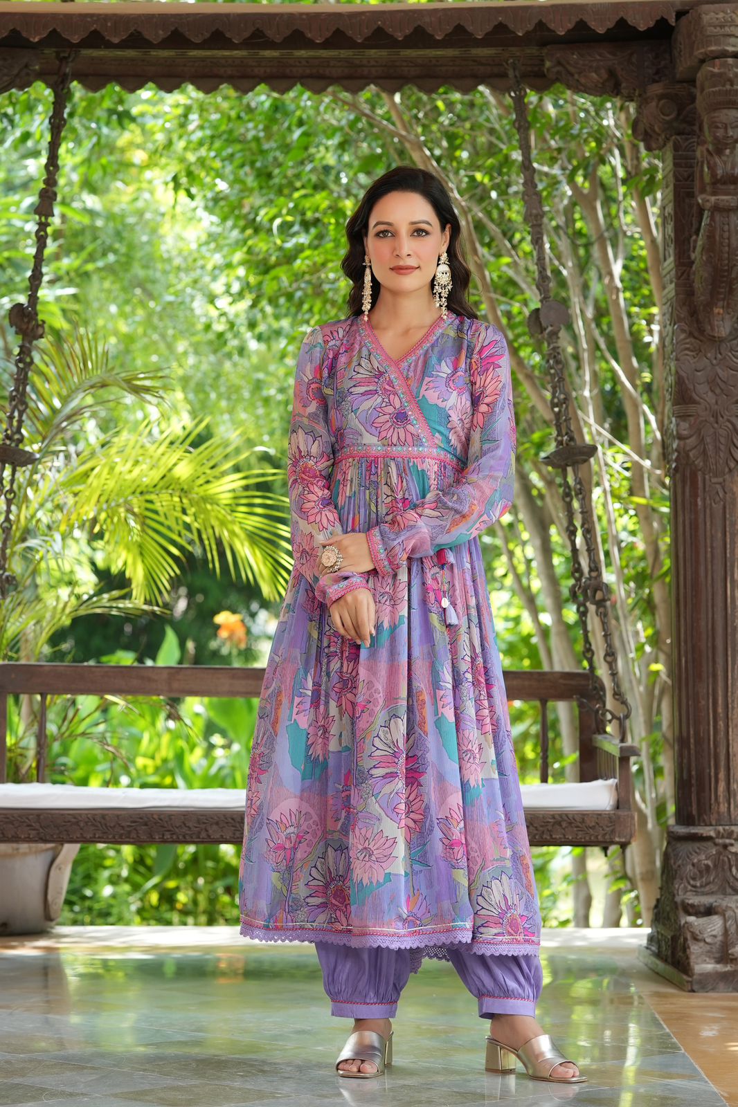Purple Angrakha suit with Afghani pants