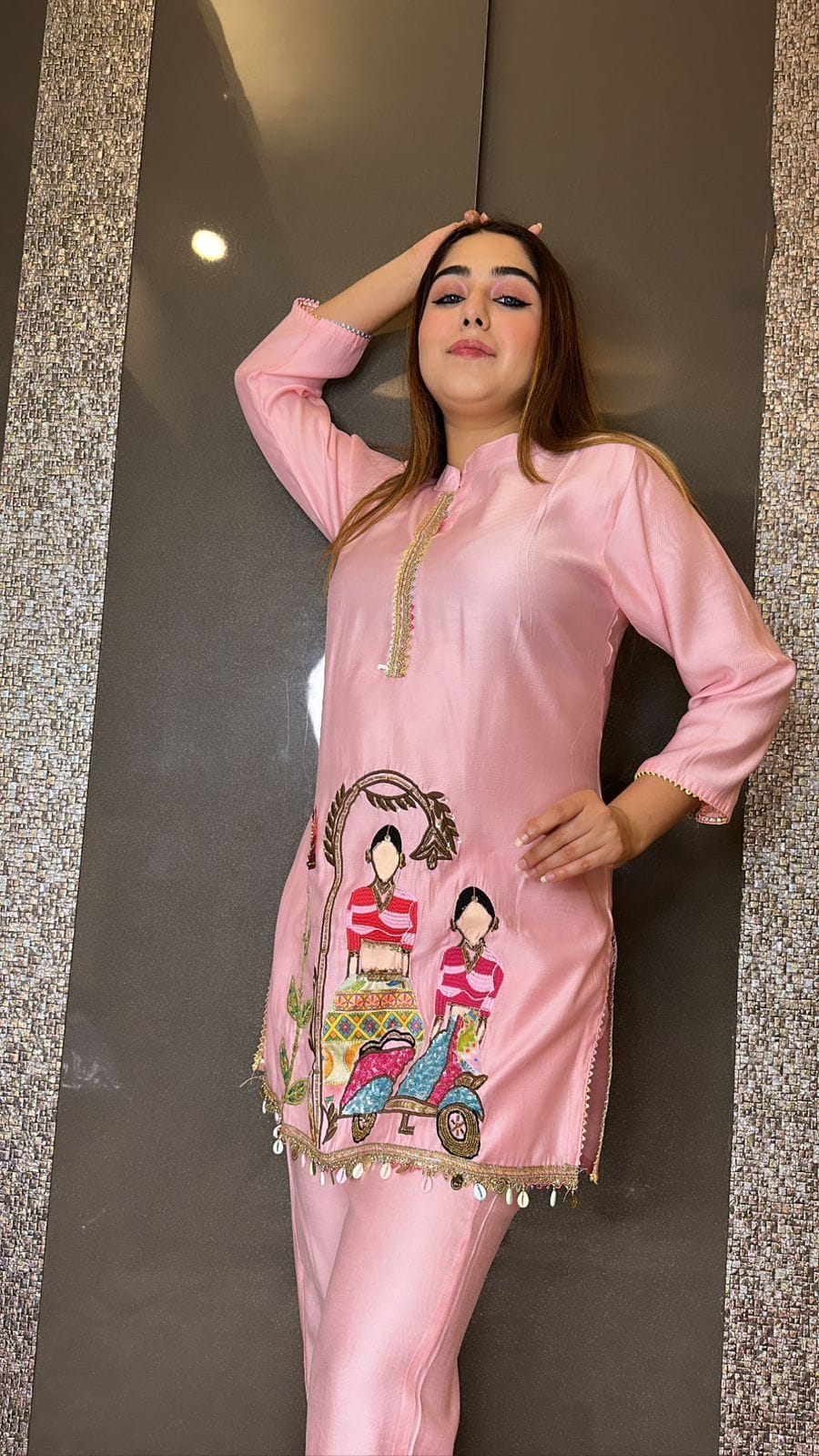 Pink Heavy Embroidered co-ord set