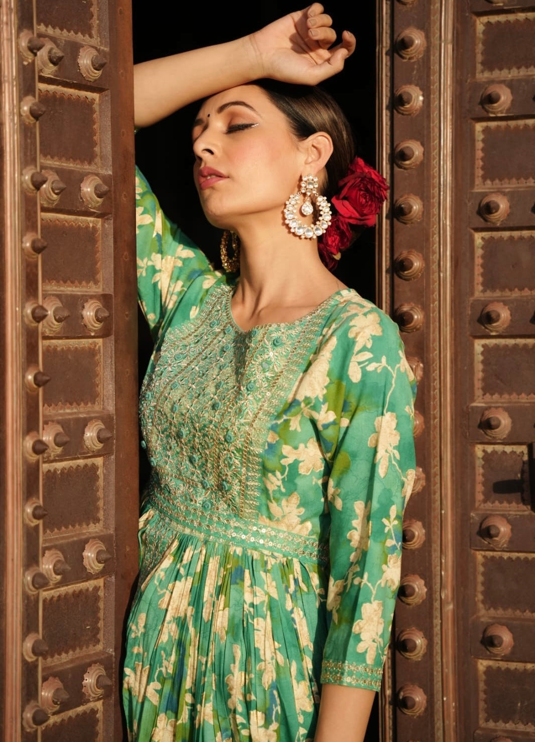 Green Premium Rayon Front slit kurta set