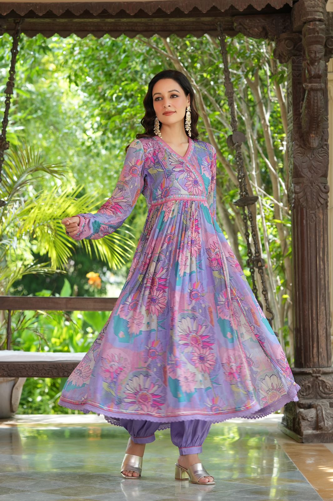 Purple Angrakha suit with Afghani pants