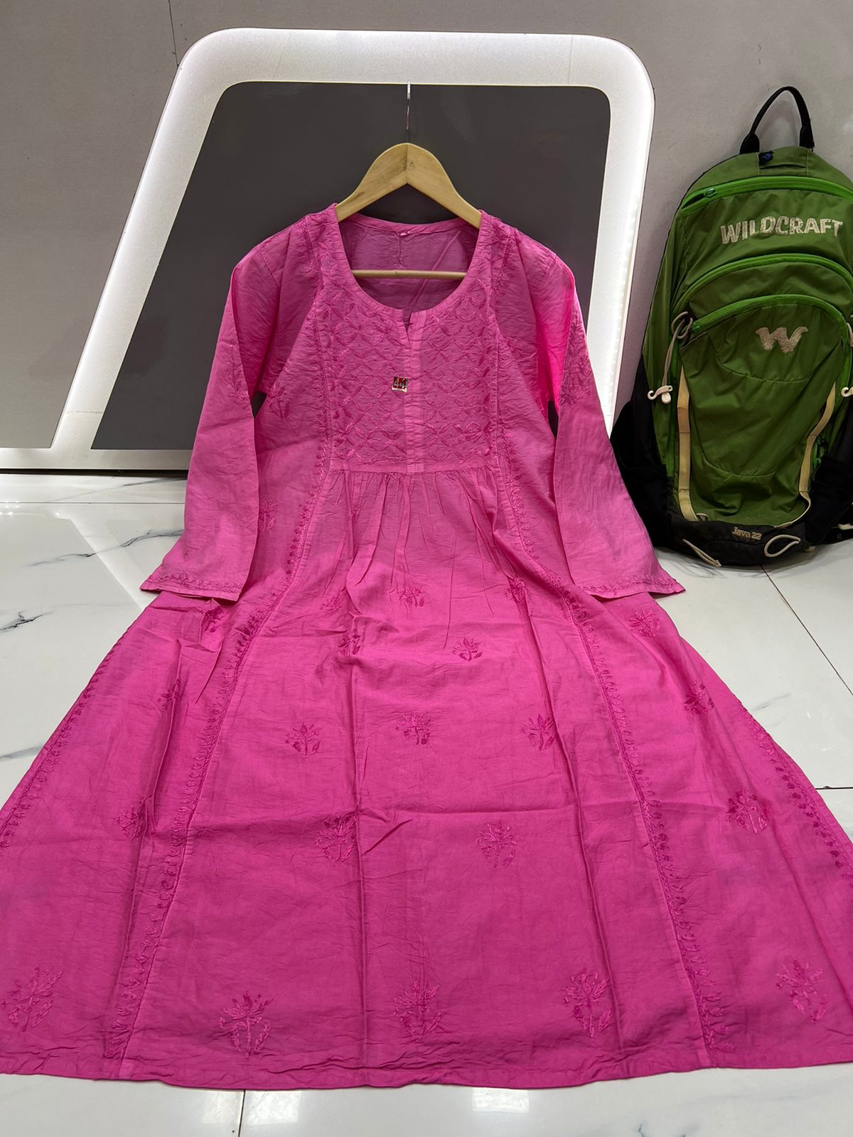 Beautiful chanderi A line lucknowi kurti – Indi Ethnics