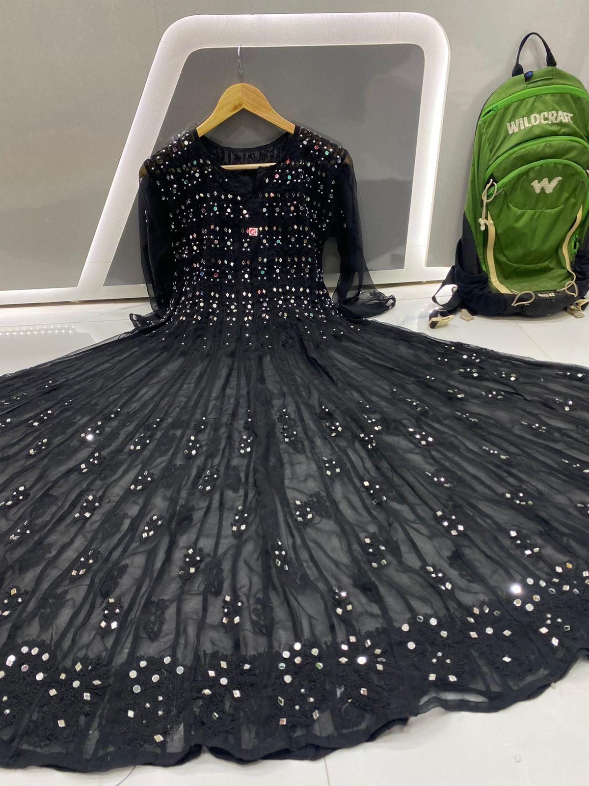 Black Mirror work 56 kali Anarkali Kurta with lining