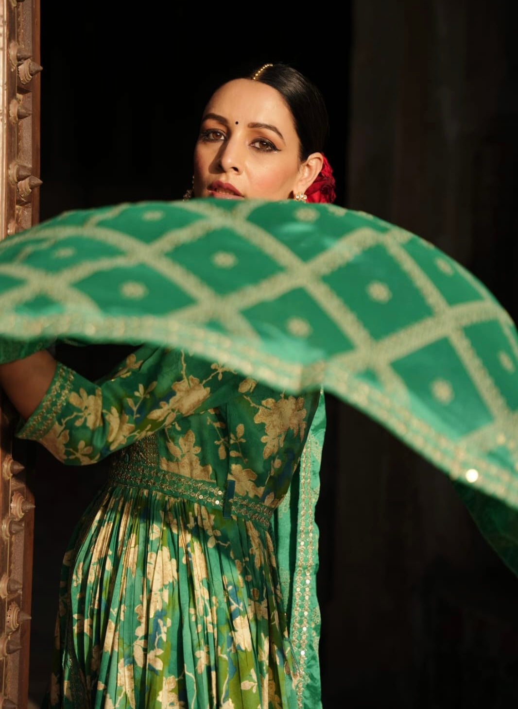 Green Premium Rayon Front slit kurta set