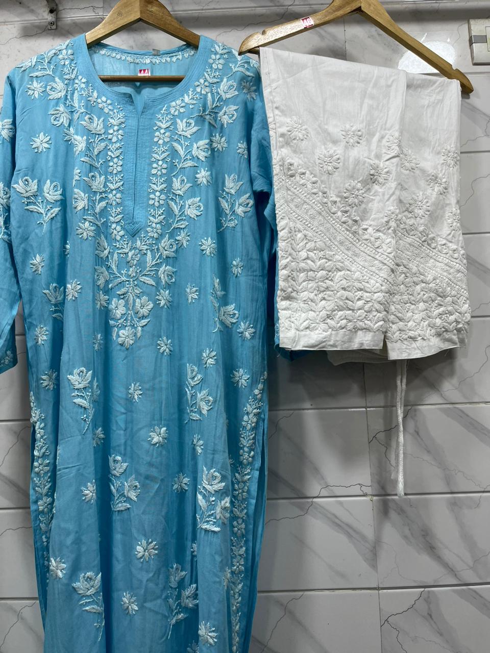 lucknowi Rayon kurti and pant set