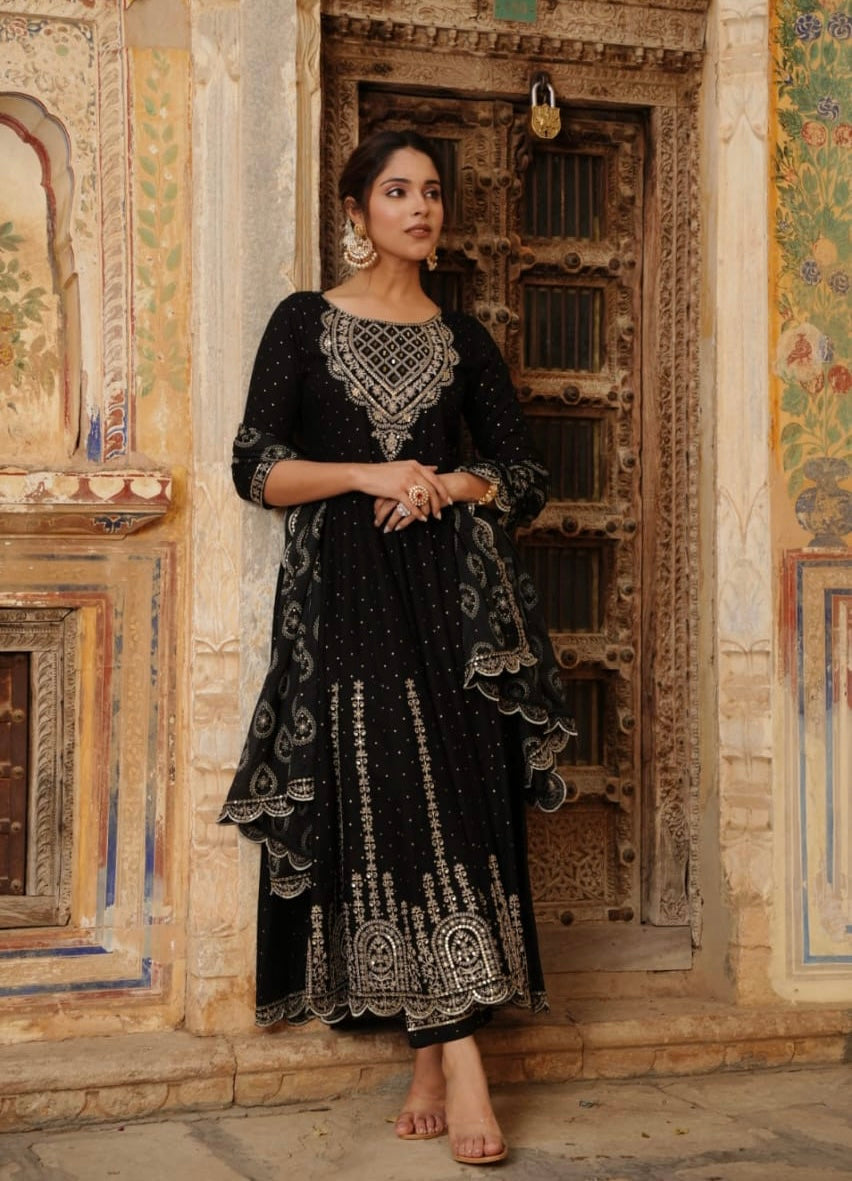 Black Heavy Mirror and sequence work kurta set
