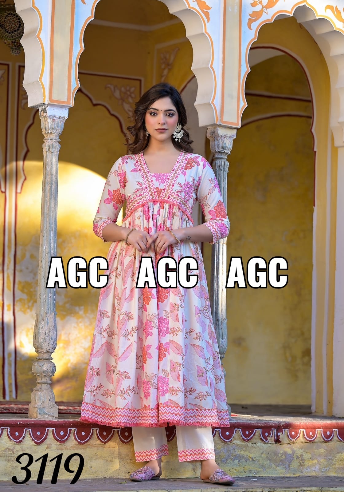 Pink floral elegant alia cut kurta set