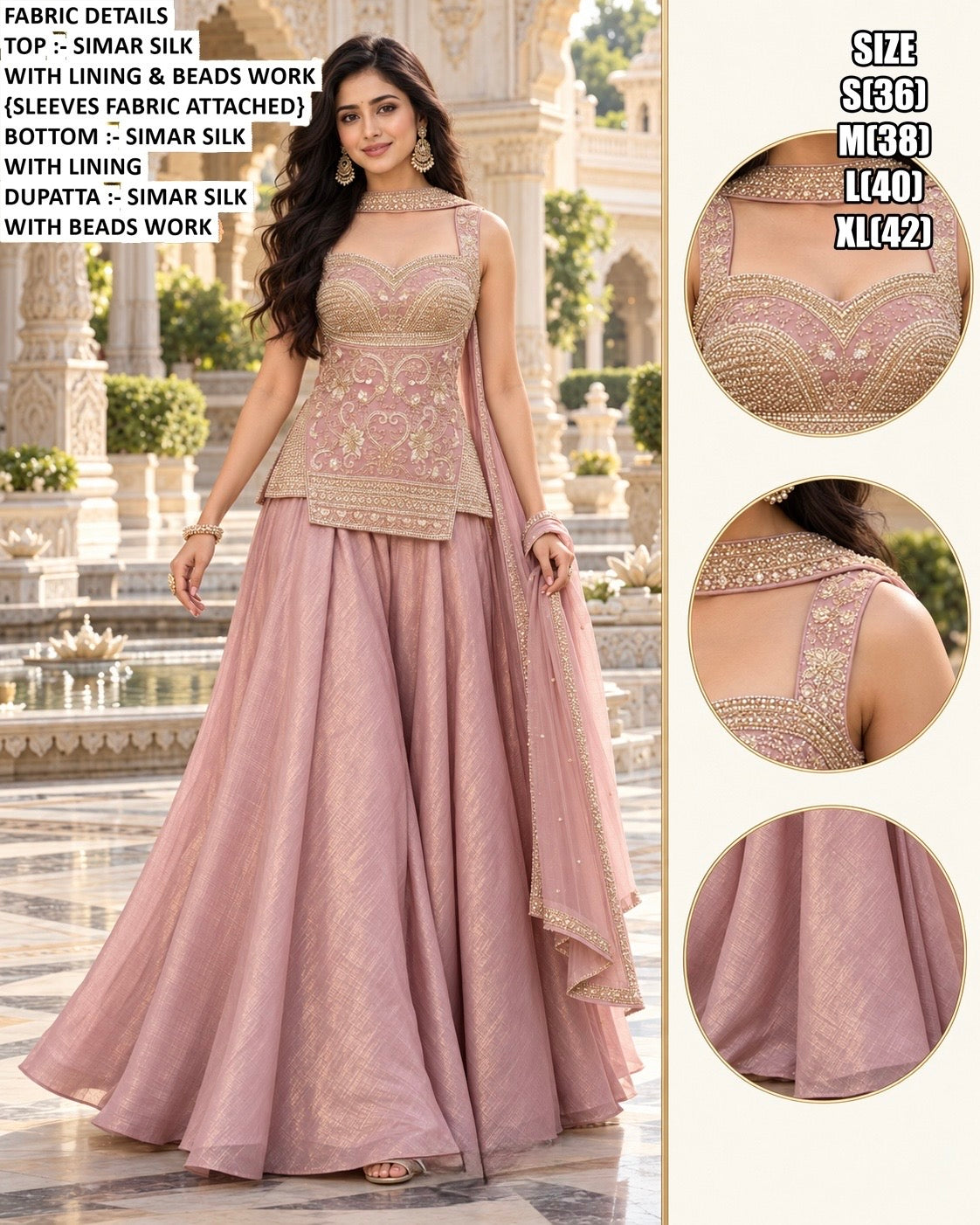 Onion pink heavy handwork sharara suit