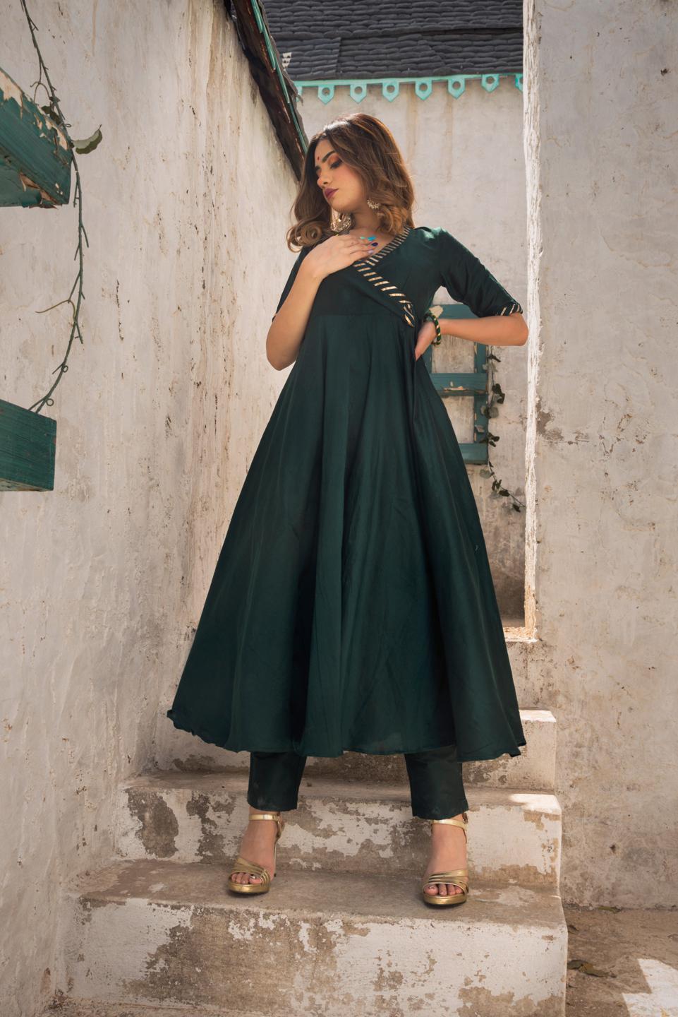 Green Angrakha Anarkali Kurta Set