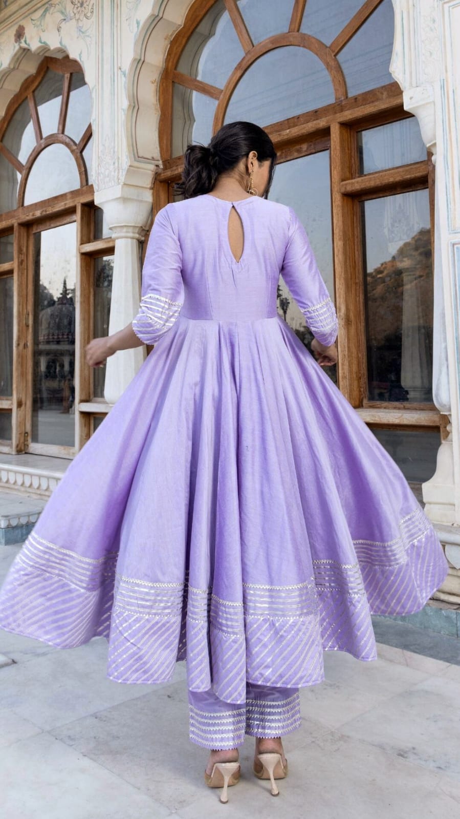 Lavender Anarkali Kurta set with Heavy Gota work