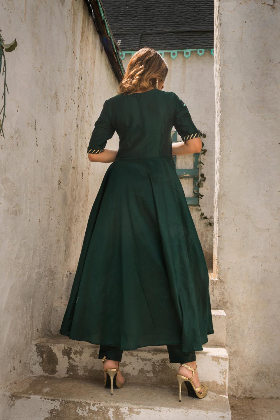 Green Angrakha Anarkali Kurta Set