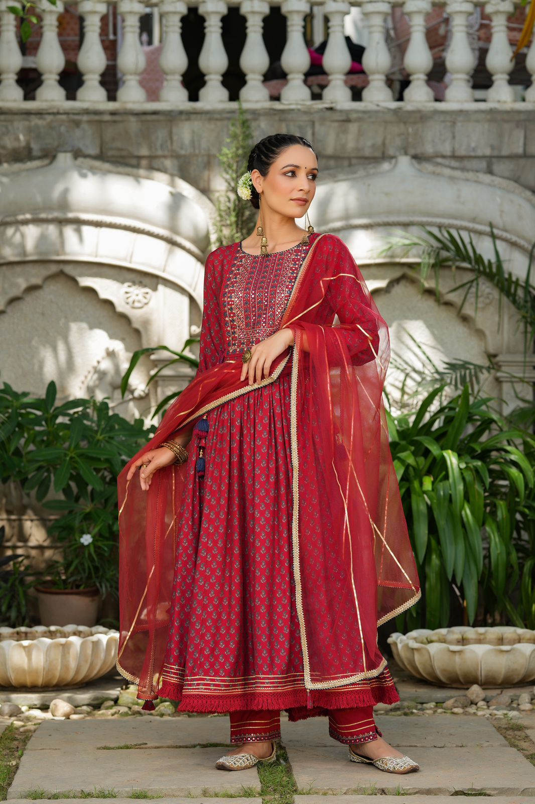Red Premium Quality Mirror work Anarkali Suit