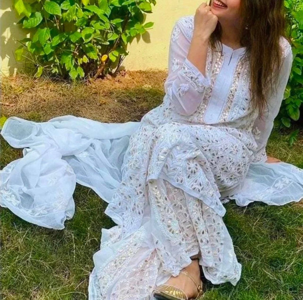 White Lucknowi Gota patti beautiful full work Kurti with lining