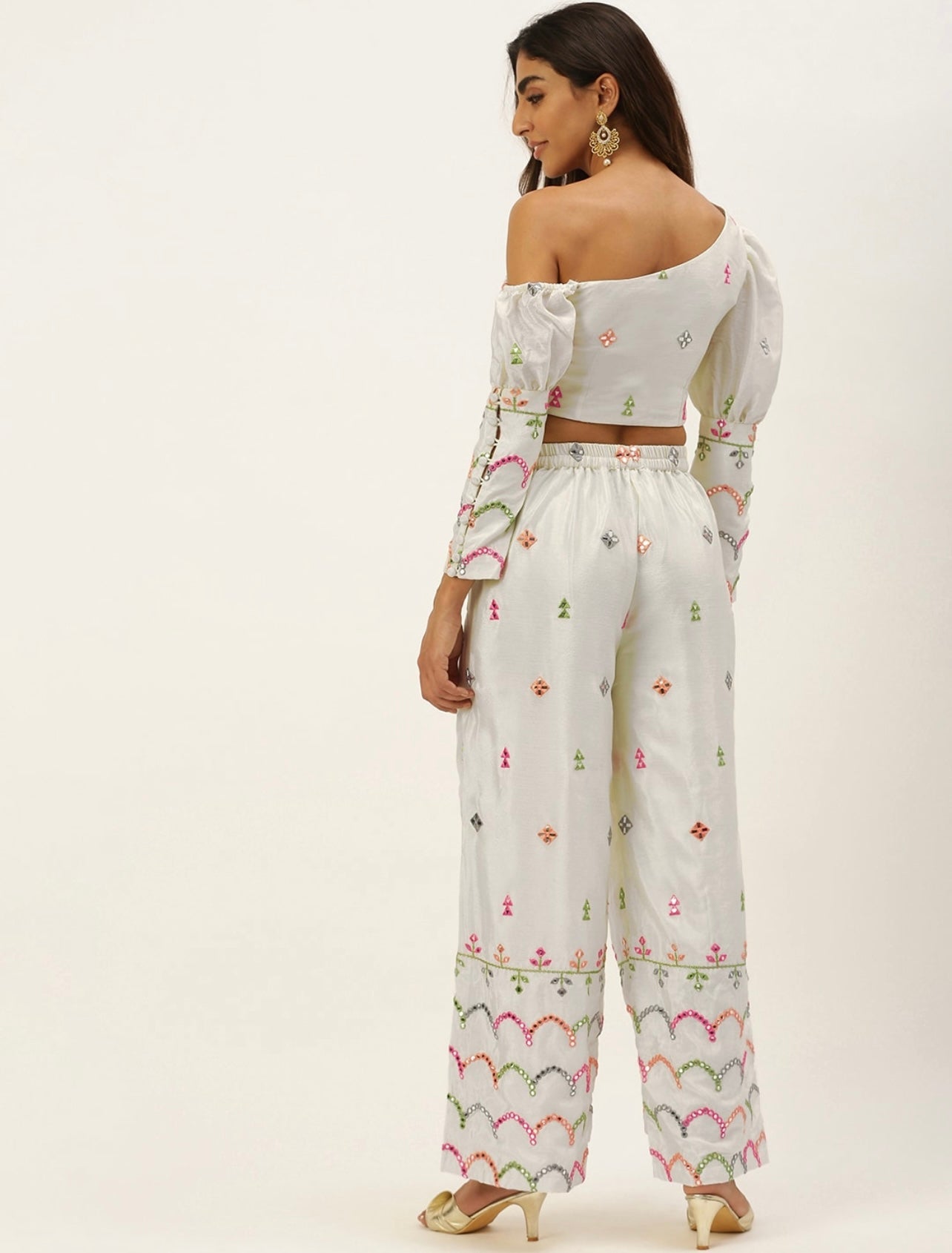 White Multicolor Mirror work Co-ord set