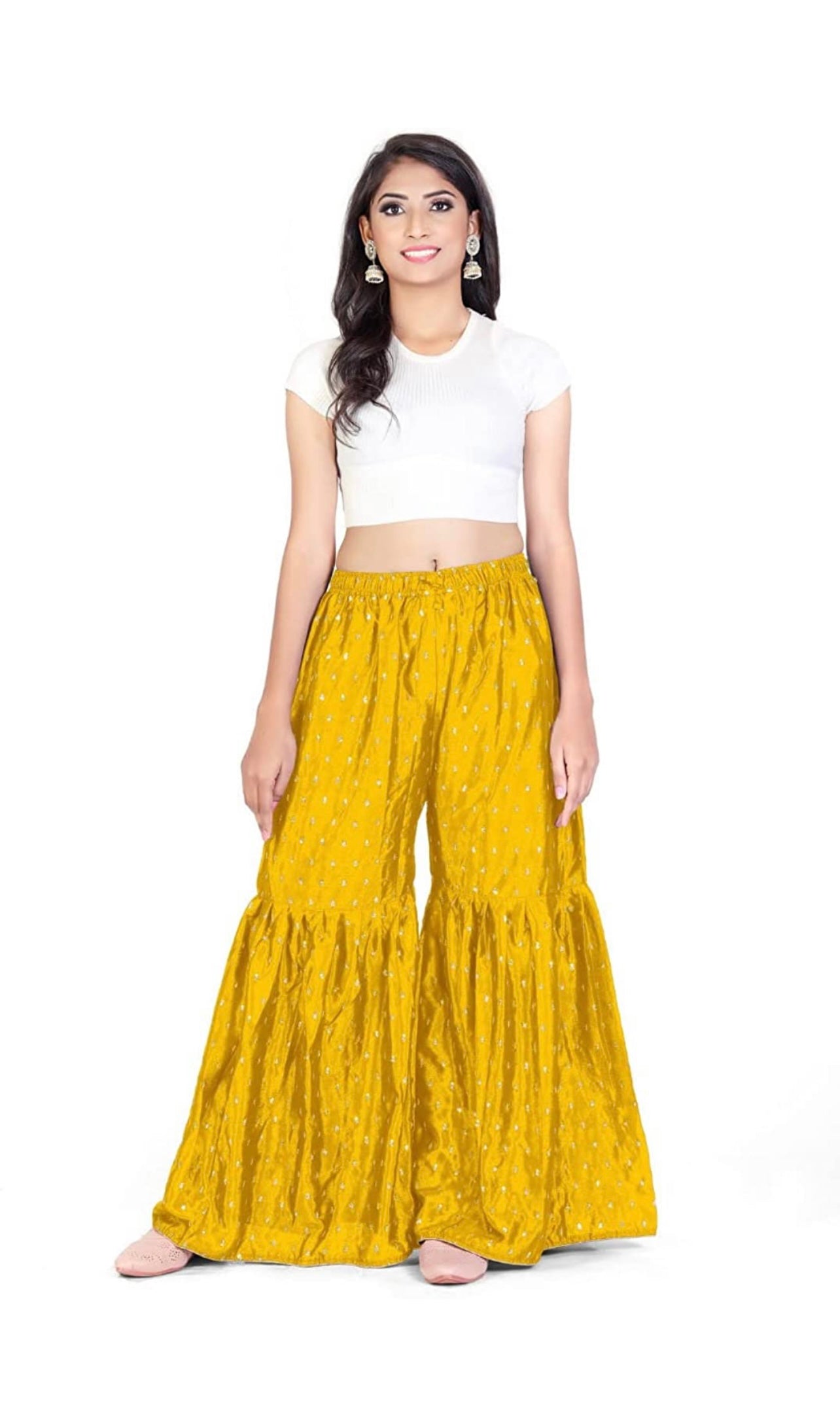 Yellow sequin work ready to wear Sharara Pants