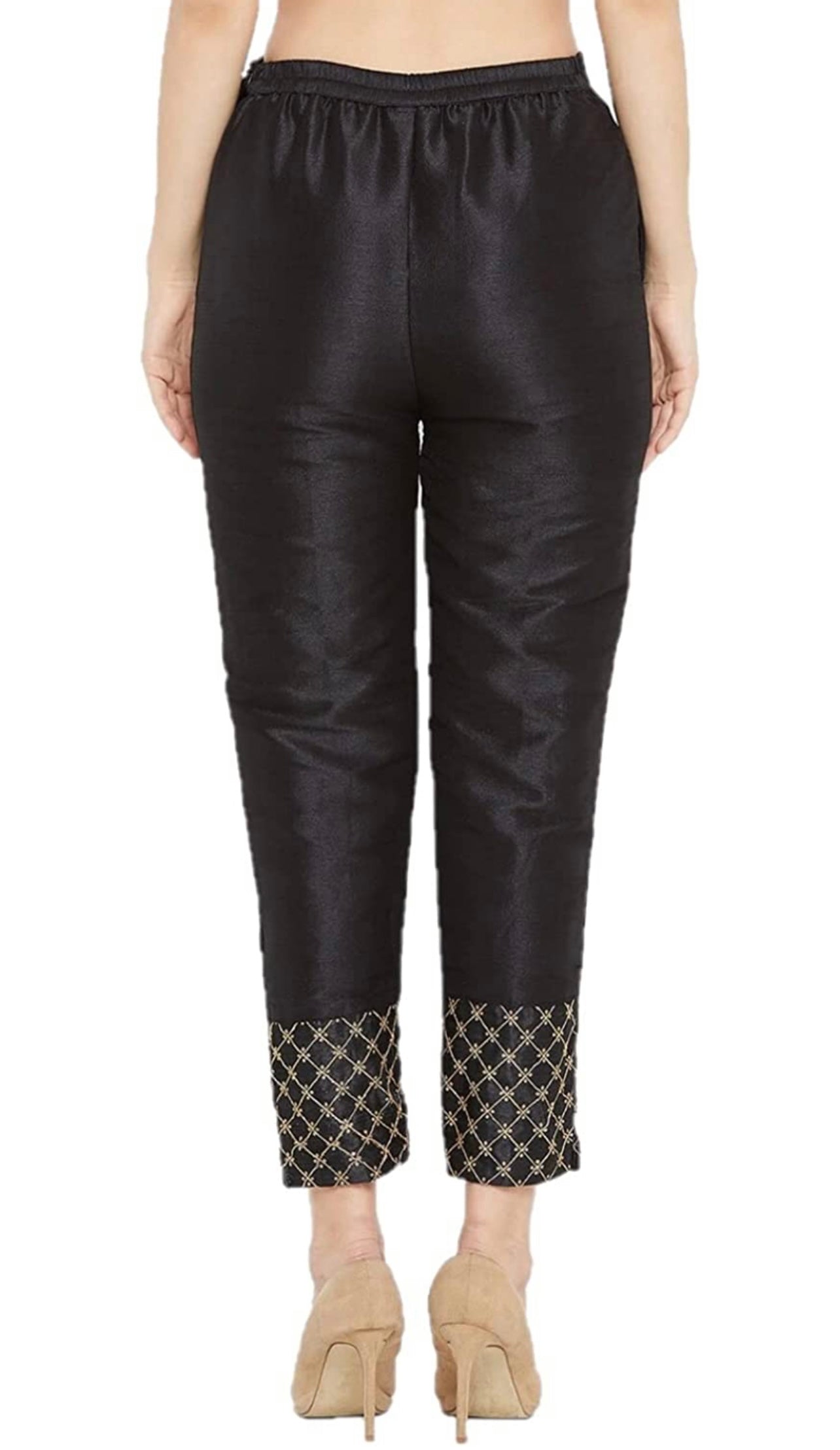 Black Cigarette Pants with Gold embroidery and sequin work