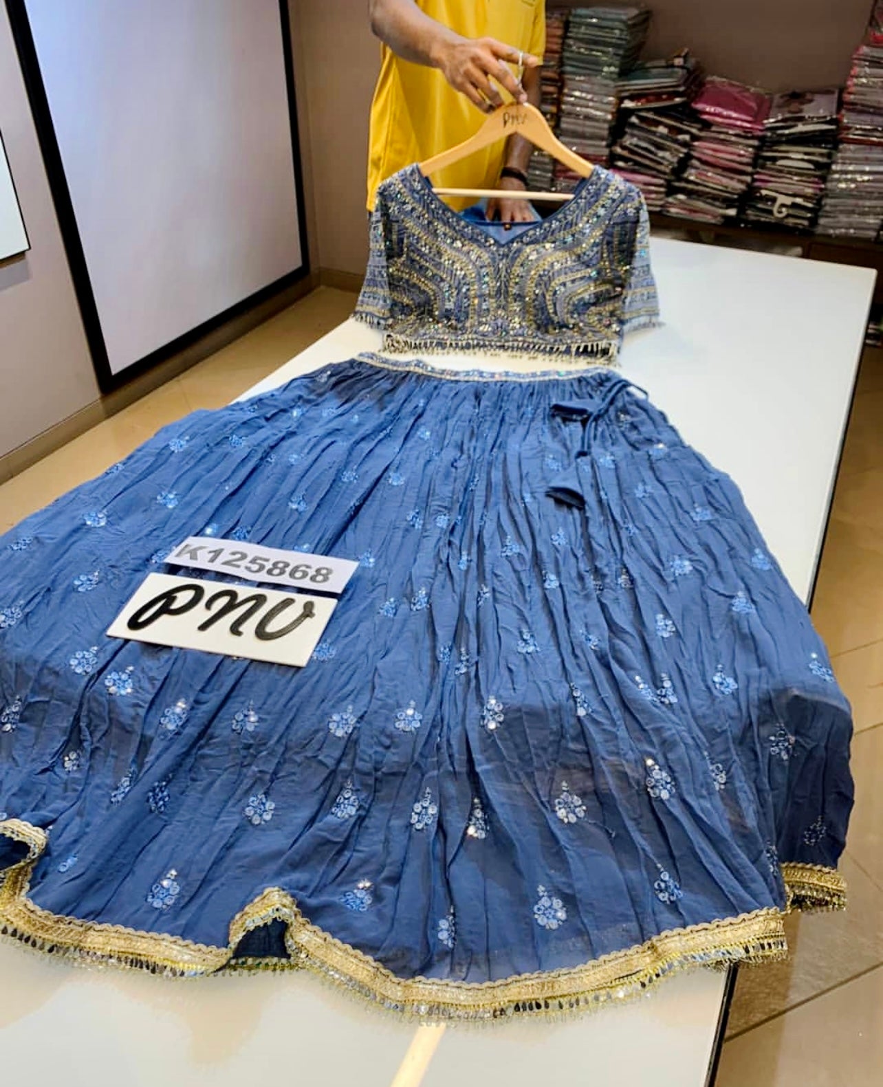 Wedding Saga Powder Blue Lehenga Choli with heavy handwork