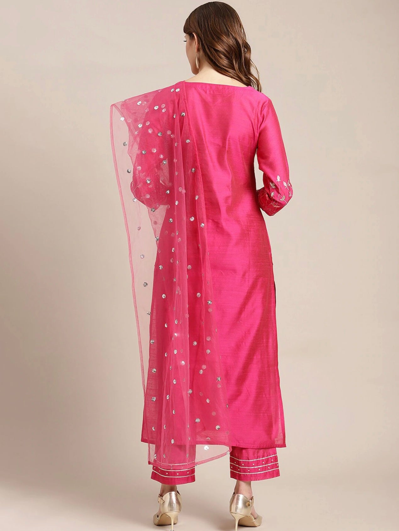 Hot Pink Chanderi Silk Embroidered Silk kurta set