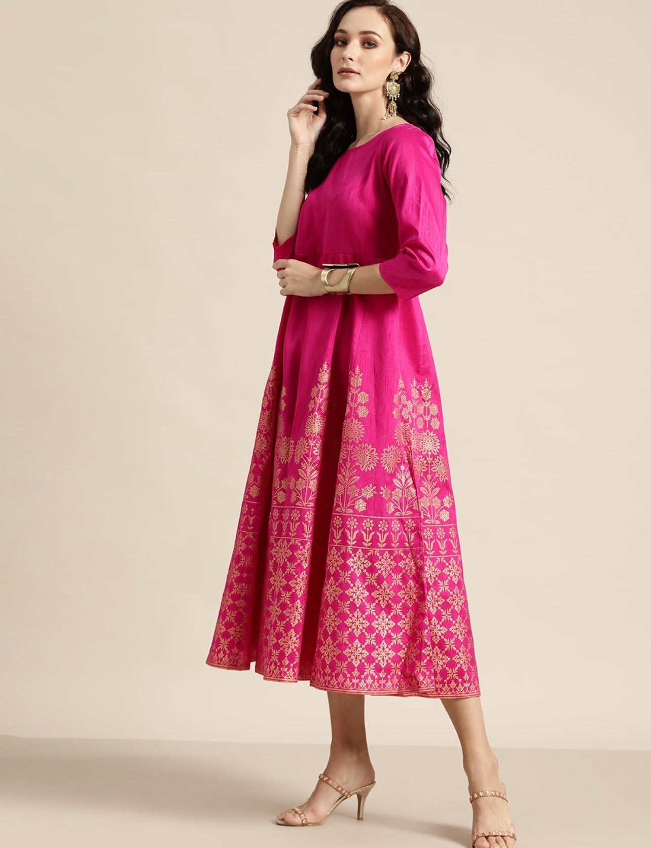 Fuschia Pink Beautiful Chanderi Silk Flared Kurta
