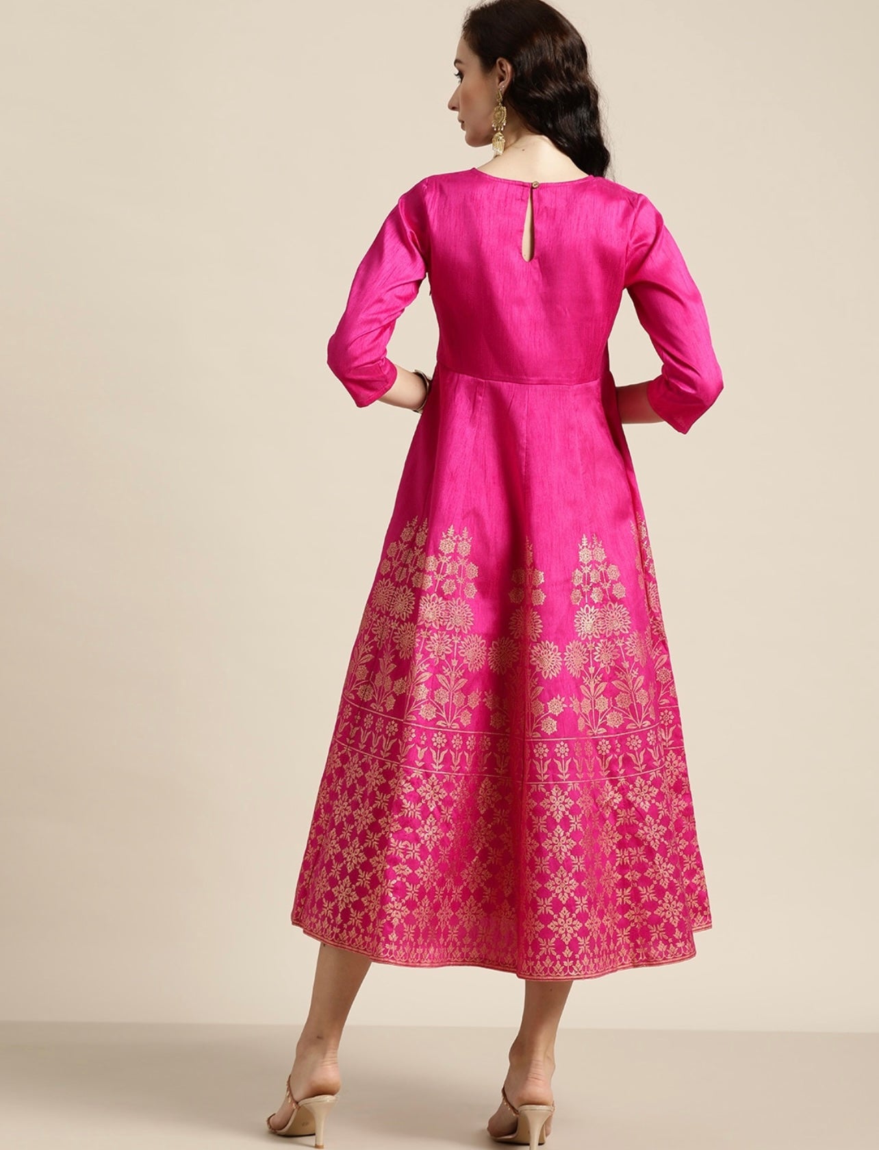 Fuschia Pink Beautiful Chanderi Silk Flared Kurta