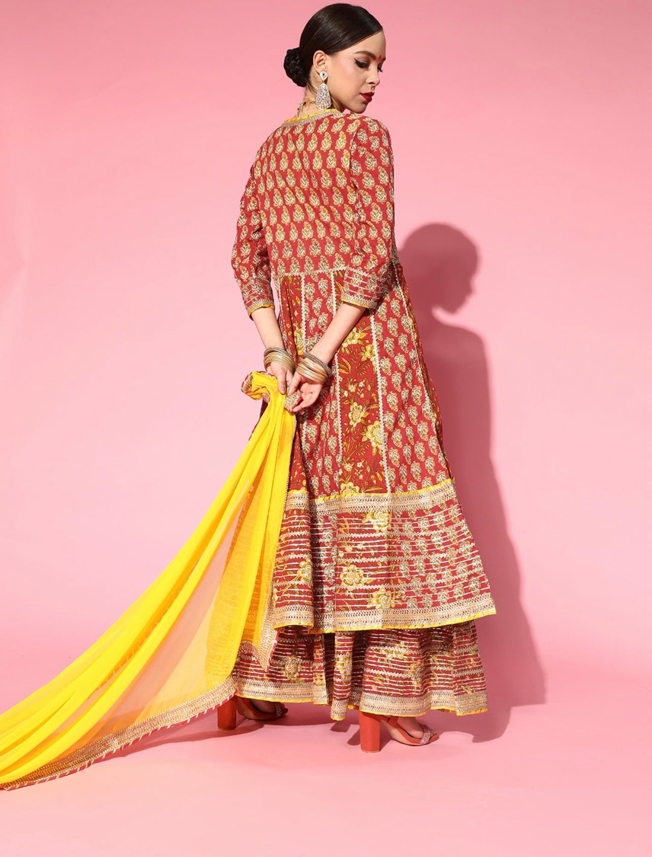 Floral Red Heavy gota work flared sharara and dupatta