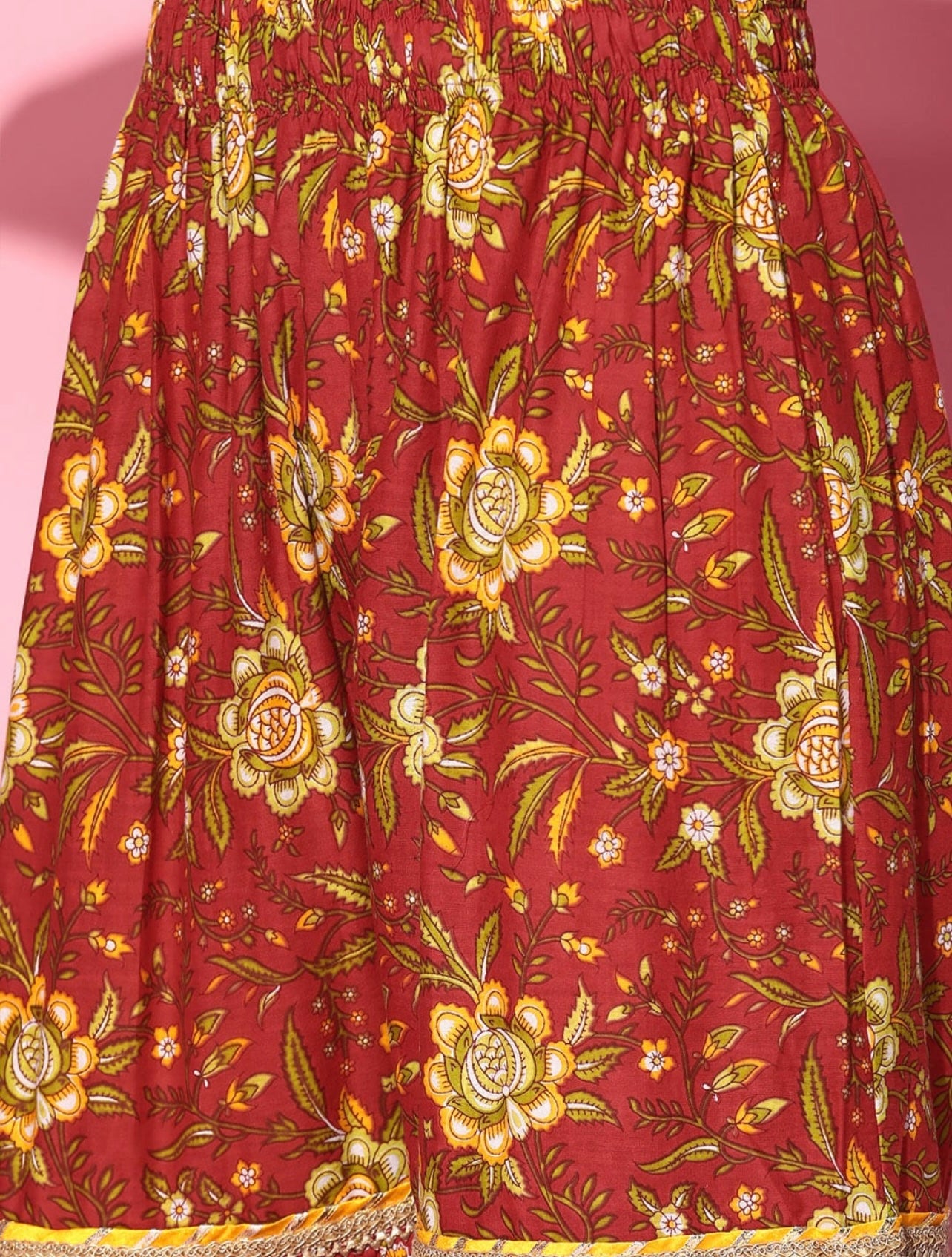 Floral Red Heavy gota work flared sharara and dupatta