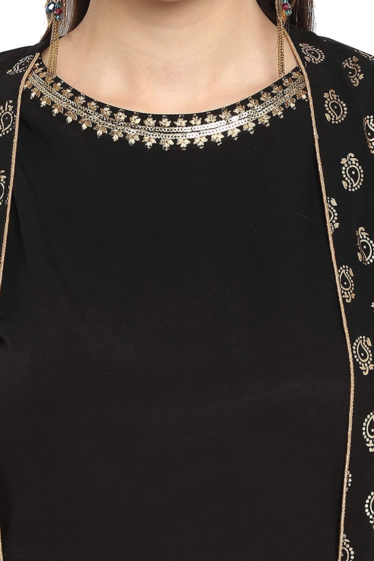 Black and gold crop top with palazzo and shrug