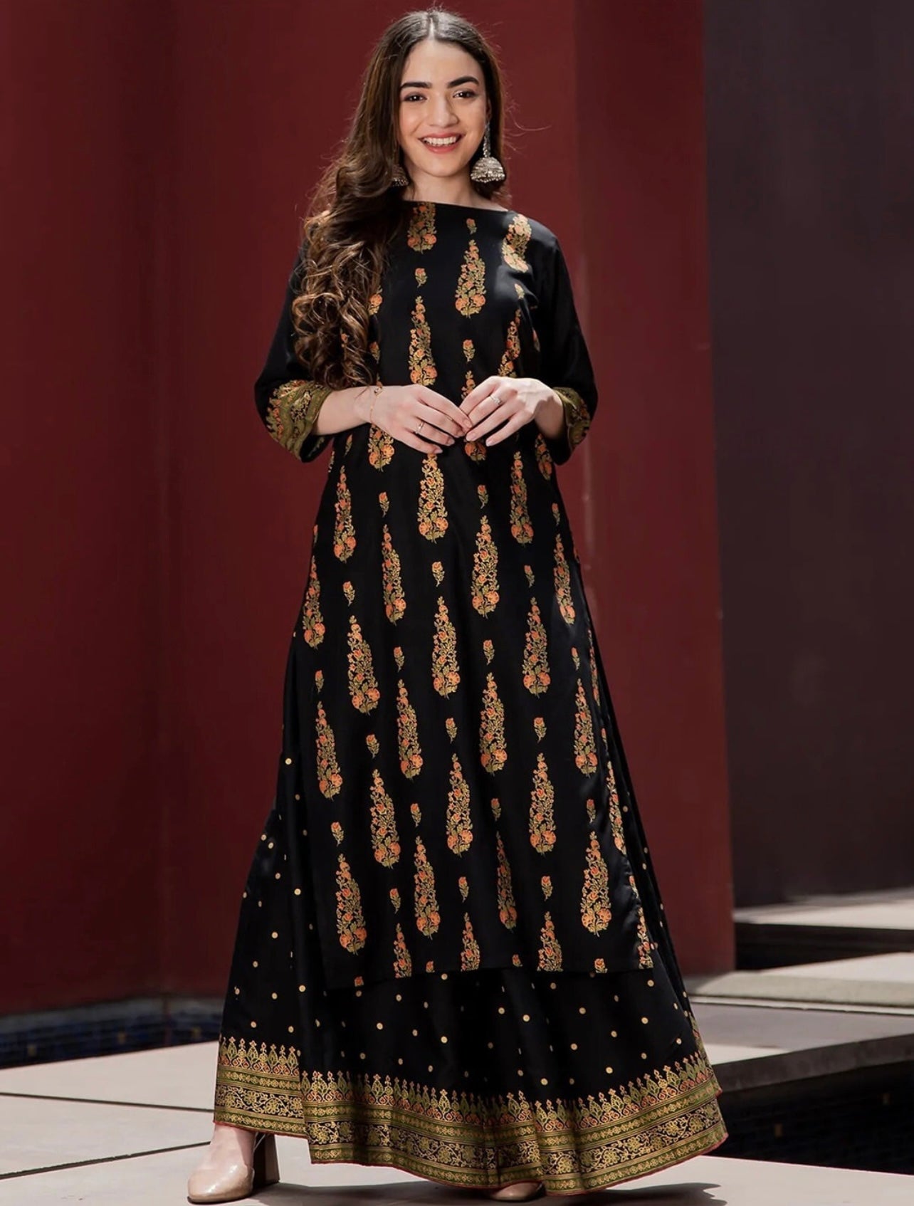 Beautiful Black Batik Print Kurta and Skirt Set