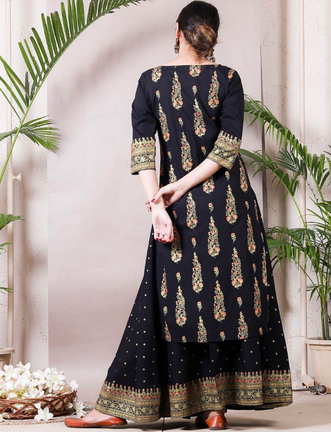 Beautiful Black Batik Print Kurta and Skirt Set