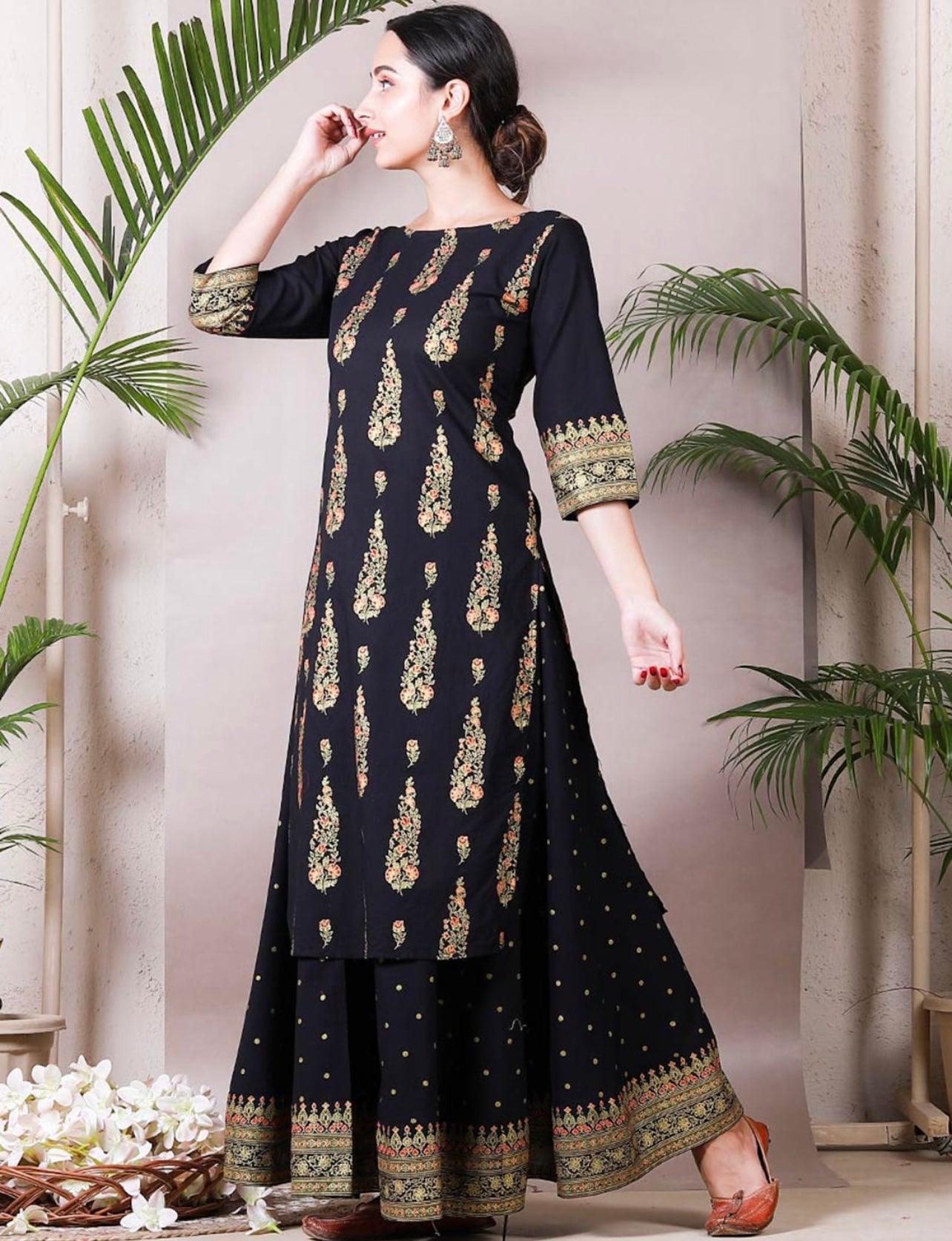 Beautiful Black Batik Print Kurta and Skirt Set