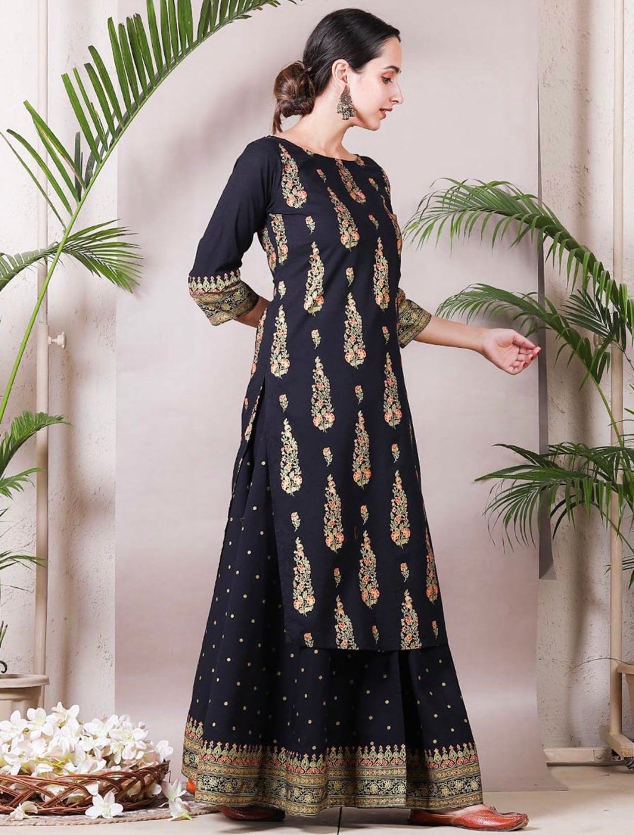Beautiful Black Batik Print Kurta and Skirt Set
