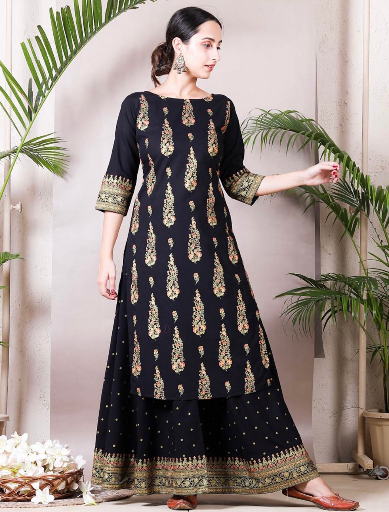 Beautiful Black Batik Print Kurta and Skirt Set