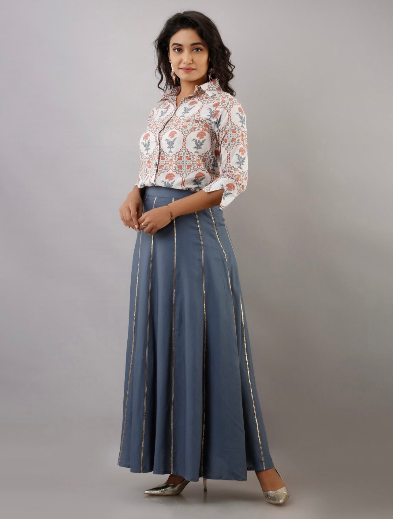 Elegant Grey Shirt and Skirt set